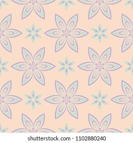 Seamless floral pattern. Beige violet and blue background for wallpapers, textile and fabrics