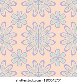 Seamless floral pattern. Beige violet and blue background for wallpapers, textile and fabrics