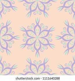 Seamless floral pattern. Beige violet and blue background for wallpapers, textile and fabrics