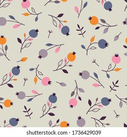 Patrón floral sin foco con bayas. Ilustración dibujada por mano