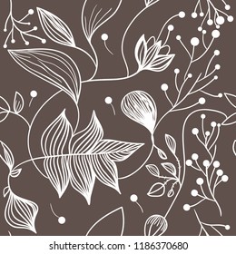Seamless floral pattern with berries and leaves