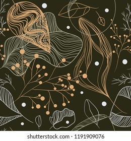 Seamless floral pattern with berries and leaves