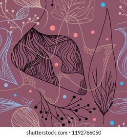 Seamless floral pattern with berries and leaves