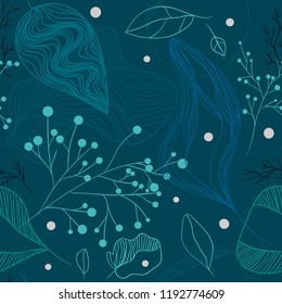 Seamless floral pattern with berries and leaves