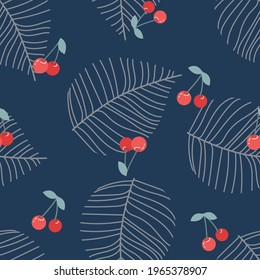 Seamless floral pattern with berries and leaves. Trendy design for wallpaper, textile design, packing, fabric. Modern vibrant background. 