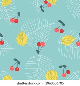 Nahtlose Blumenmuster mit Beeren und Blättern. Trenddesign für Tapeten, Textildesign, Verpackung, Stoff. Moderner, lebhafter Hintergrund. 