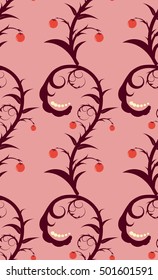 Seamless floral pattern with berries and leaves on rose background.  Floral textile, floral wallpaper. Floral ornament. Seamless floral texture. Blinds seamless pattern. Textile, tissue seamless.