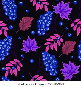 Seamless floral  pattern with berries and leaves. Vector colorful background for textile, print, wallpapers, wrapping.