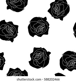 Seamless floral pattern big black roses flowers on white background, vector, eps 10