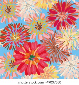 Seamless floral pattern with big dahlia and chrysanthemum