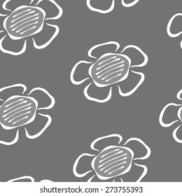 Seamless floral pattern with big flowers in white and gray color 