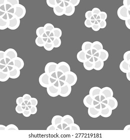 Seamless floral pattern with big flowers in white and gray color