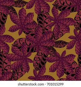 Seamless Floral Pattern with Big Leaves of Chestnut or Tropical Trees Hand Drawn in Zentangle Style. Exotic Abstract Pattern for Paper, Wrapping, Textile, Fabric. Vector.