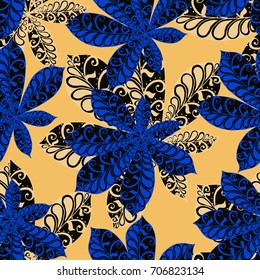 Seamless Floral Pattern with Big Leaves of Chestnut or Tropical Trees Hand Drawn in Zentangle Style. Exotic Abstract Pattern for Paper, Wrapping, Textile, Fabric. Vector.
