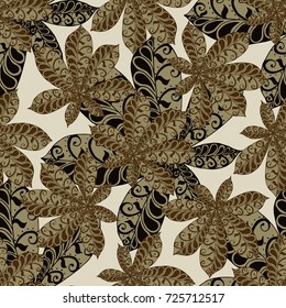 Seamless Floral Pattern with Big Leaves of Chestnut or Tropical Trees Hand Drawn in Zentangle Style. Exotic Abstract Pattern for Paper, Wrapping, Textile, Fabric. Vector.