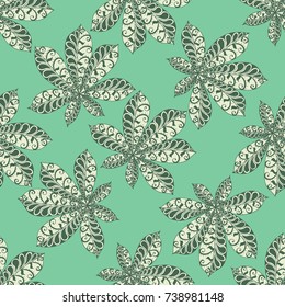 Seamless Floral Pattern with Big Leaves of Chestnut or Tropical Trees Hand Drawn in Zentangle Style. Exotic Abstract Pattern for Paper, Wrapping, Textile, Fabric. Vector.