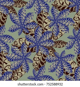 Seamless Floral Pattern with Big Leaves of Chestnut or Tropical Trees Hand Drawn in Zentangle Style. Exotic Abstract Pattern for Paper, Wrapping, Textile, Fabric. Vector.