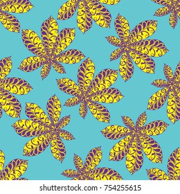 Seamless Floral Pattern with Big Leaves of Chestnut or Tropical Trees Hand Drawn in Zentangle Style. Exotic Abstract Pattern for Paper, Wrapping, Textile, Fabric. Vector.