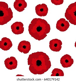 Seamless floral pattern big and small red Poppies flowers on white background, vector, eps 10