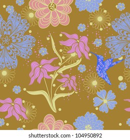 seamless floral pattern with bird