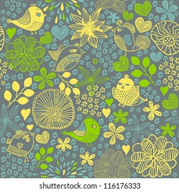 seamless floral pattern with birds