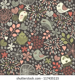 seamless floral pattern with birds