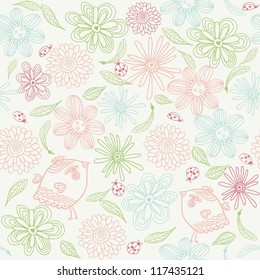seamless floral pattern with birds