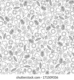 Seamless floral pattern with birds