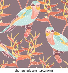 Seamless floral pattern with birds