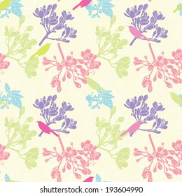 Seamless floral pattern with birds