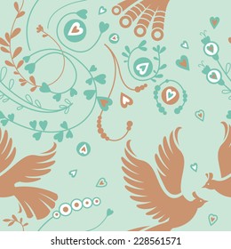 Seamless floral pattern, birds