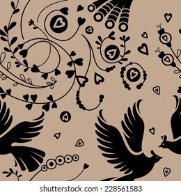 Seamless floral pattern, birds