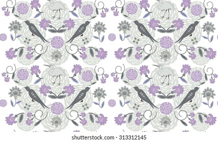 Seamless floral  pattern with birds