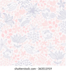 seamless floral pattern with birds
