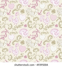 Seamless floral pattern with birds