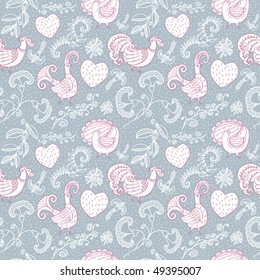 Seamless floral pattern with birds