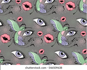 Seamless floral pattern with birds