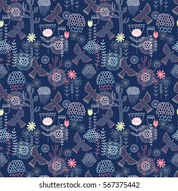 Seamless floral pattern with birds