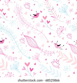 Seamless floral pattern of birds