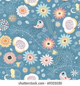 seamless floral pattern with birds