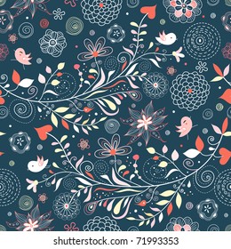 seamless floral pattern with birds
