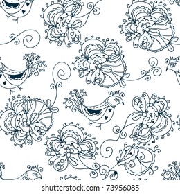 Seamless floral pattern with birds