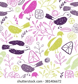 Seamless floral pattern with birds. Can be used for wallpaper, pattern fills, web page background, surface textures.