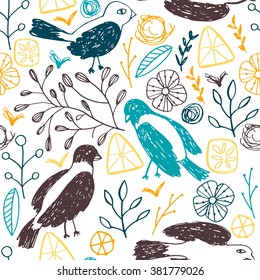 Patrón floral sin soldadura con aves. Se puede utilizar para papel tapiz, rellenos de patrones, fondo de página web, texturas superficiales.