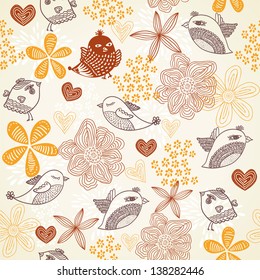 seamless floral pattern with birds eps10
