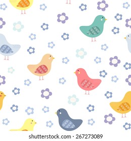 Seamless floral pattern with birds, stock vector illustration