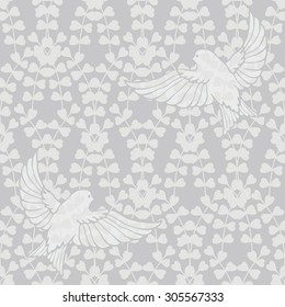 Seamless floral pattern with birds. Vector illustration.