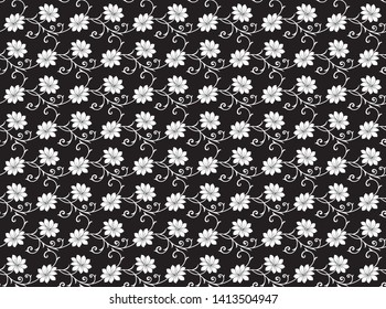 Seamless floral pattern with black background