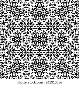 Seamless Floral Pattern, Black Contours Isolated on White Background. Vector