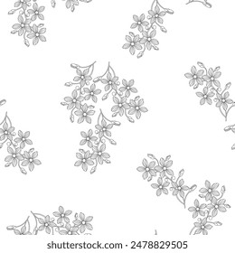 Seamless floral pattern with black flowers on white background